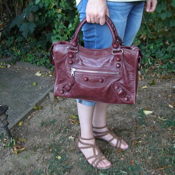 Balenciaga Burgundy City Bag Medium Giant hardware Brogue Purse Satchel - Picture 15 of 15